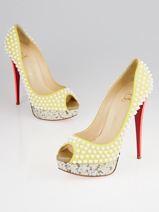 Christian Louboutin Yellow Version Craie Lady Peep Spikes 150 Pumps Size 9.5/40