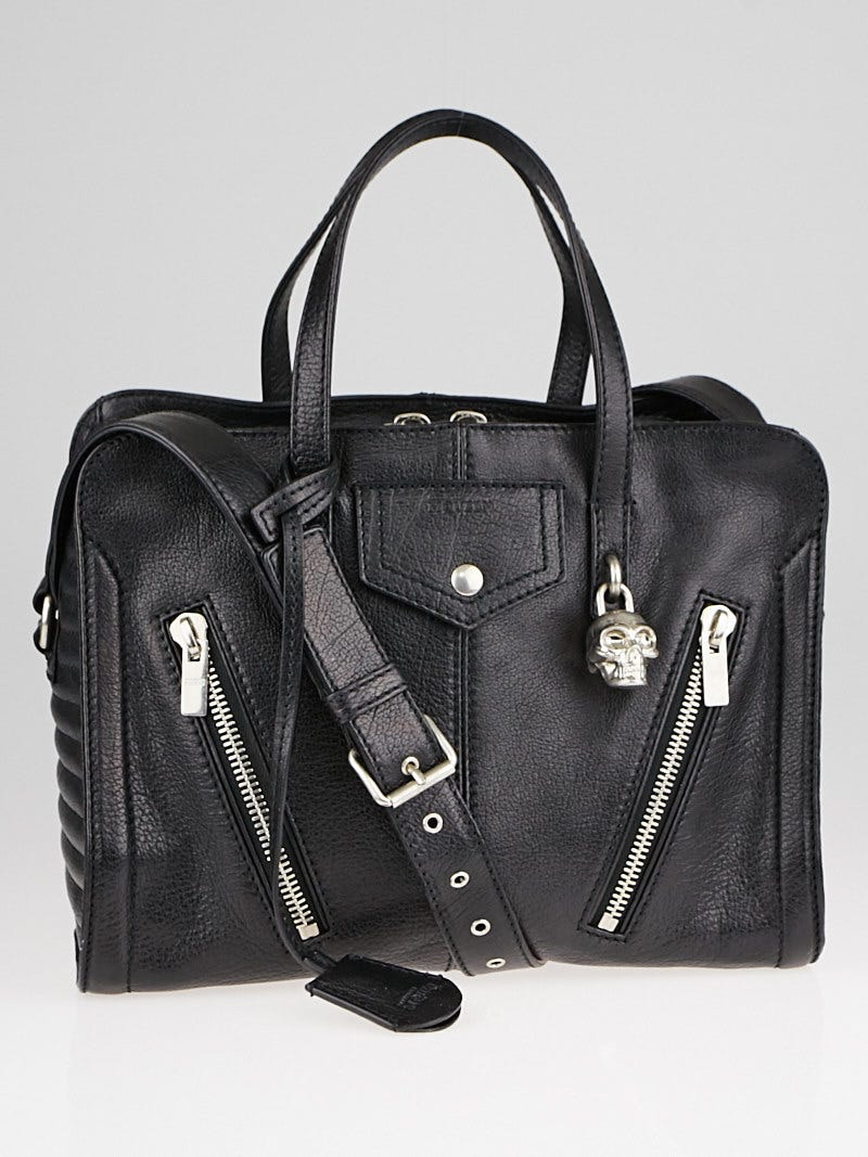Alexander McQueen Black Leather Padlock Biker Zip Satchel