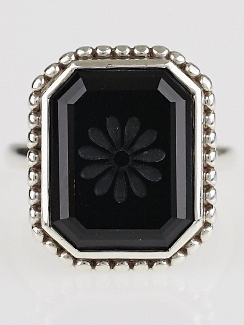 Tiffany Co. Sterling Silver and Carved Black Onyx Ziegfeld Daisy Ring Size 6 Yoogi s Closet