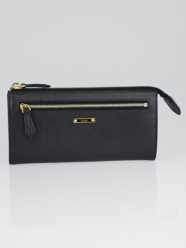 Fendi Black Spalmati Coated Canvas Zip Continental Wallet