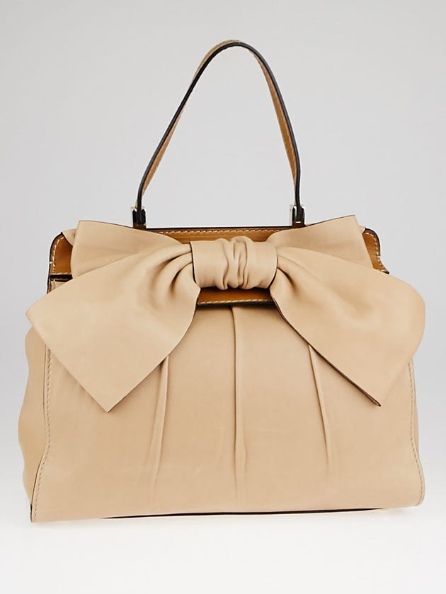 Valentino Beige Leather Aphrodite Bow Top Handle Bag