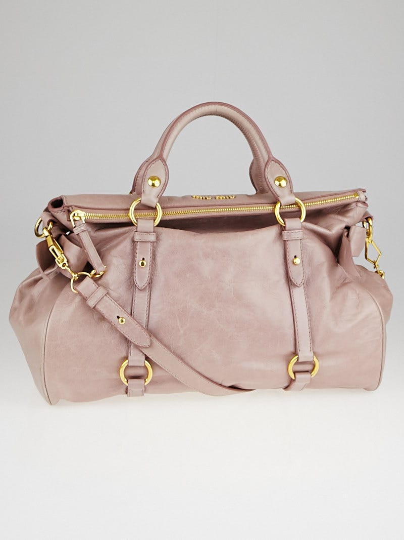 Miu Miu Pink Vitello Lux Leather Bow Top Handle Bag | Yoogi's Closet