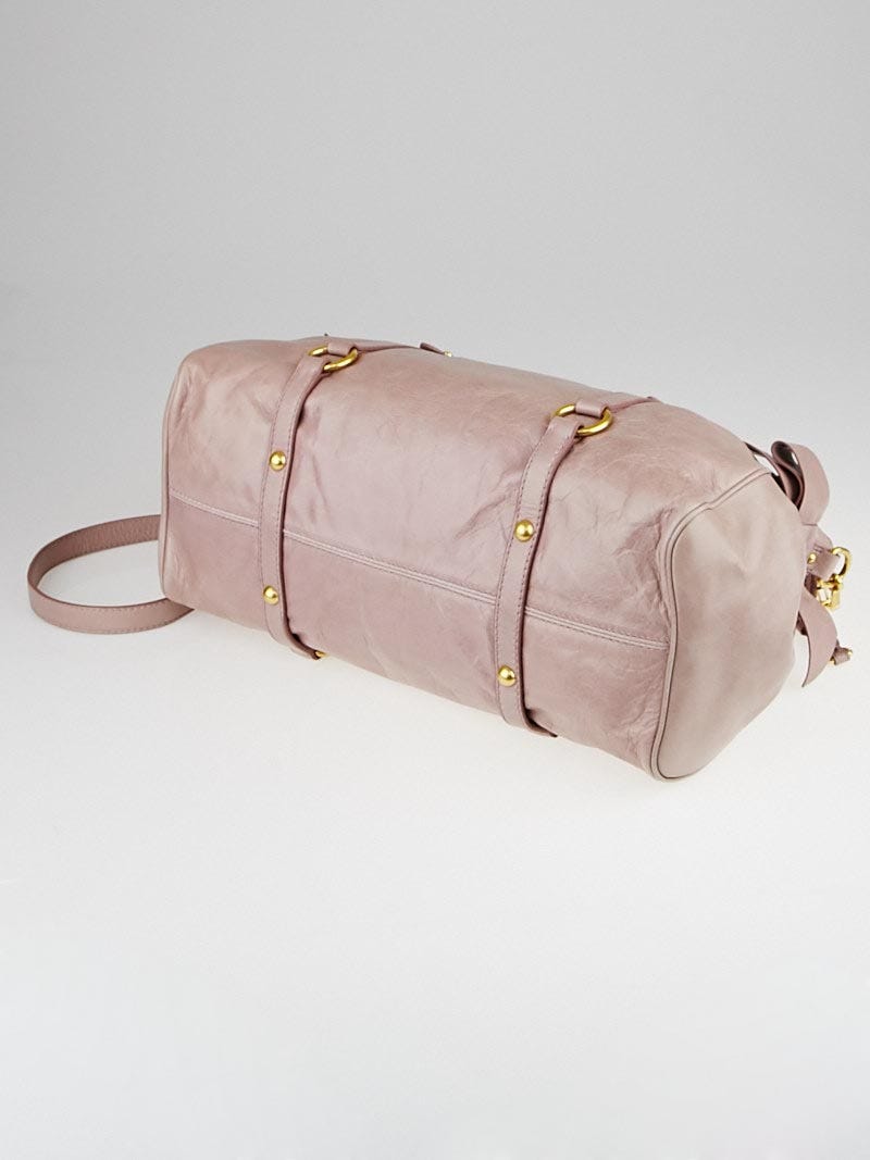 Miu Miu Pink Vitello Lux Leather Bow Top Handle Bag