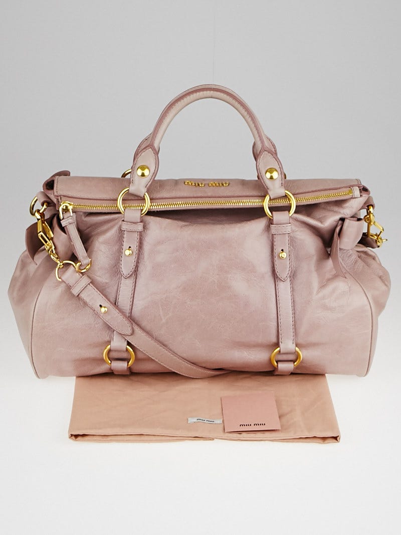 Miu Miu Pink Vitello Lux Leather Bow Top Handle Bag