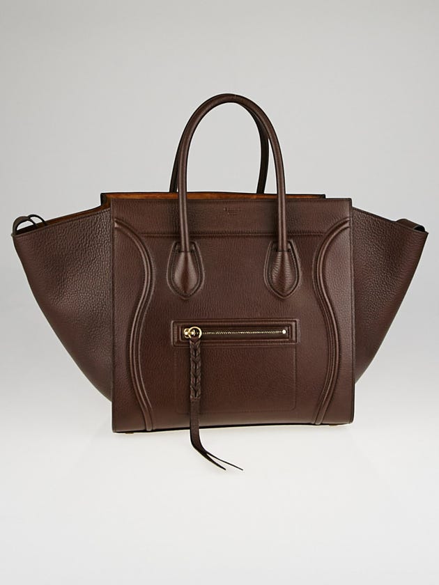 Celine Brown Grained Calfskin Leather Medium Phantom Luggage Tote Bag