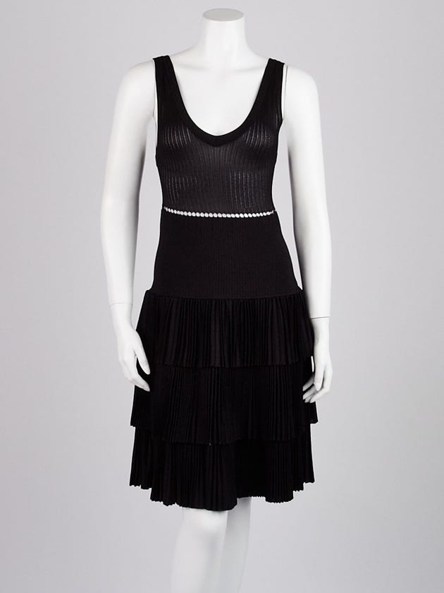 Alaïa Black Viscose Knit Blend Sleeveless Tiered Dress Size 8/42
