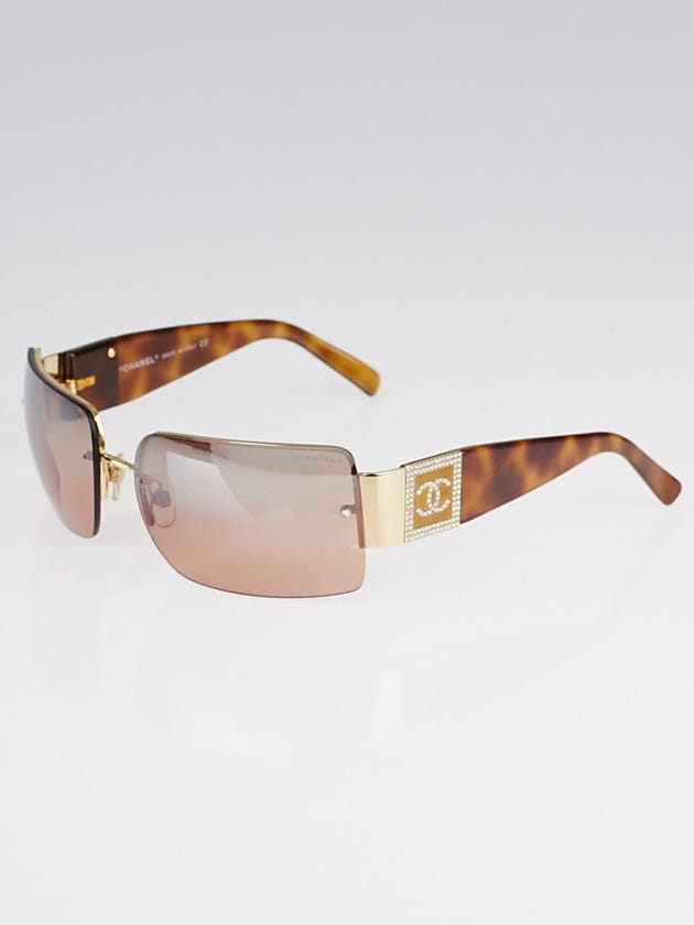 Chanel Tortoise Shell Gold Frame Crystal CC Logo Sunglasses- 4095