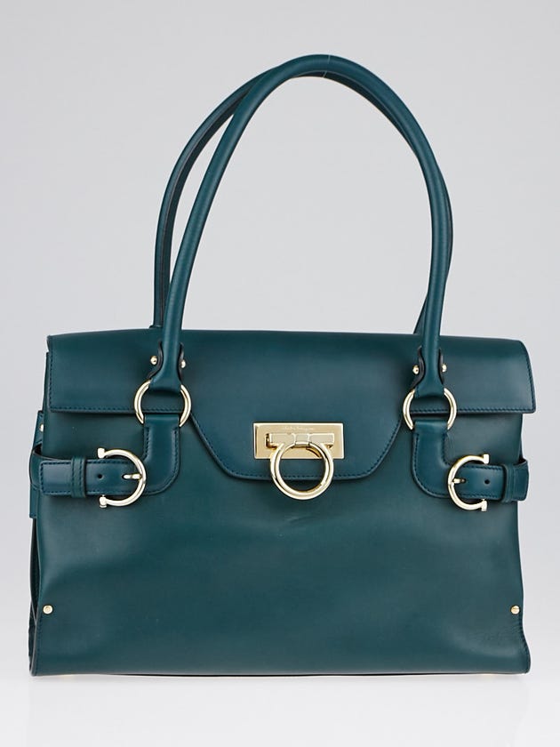 Salvatore Ferragamo Teal Leather Virna Satchel Bag