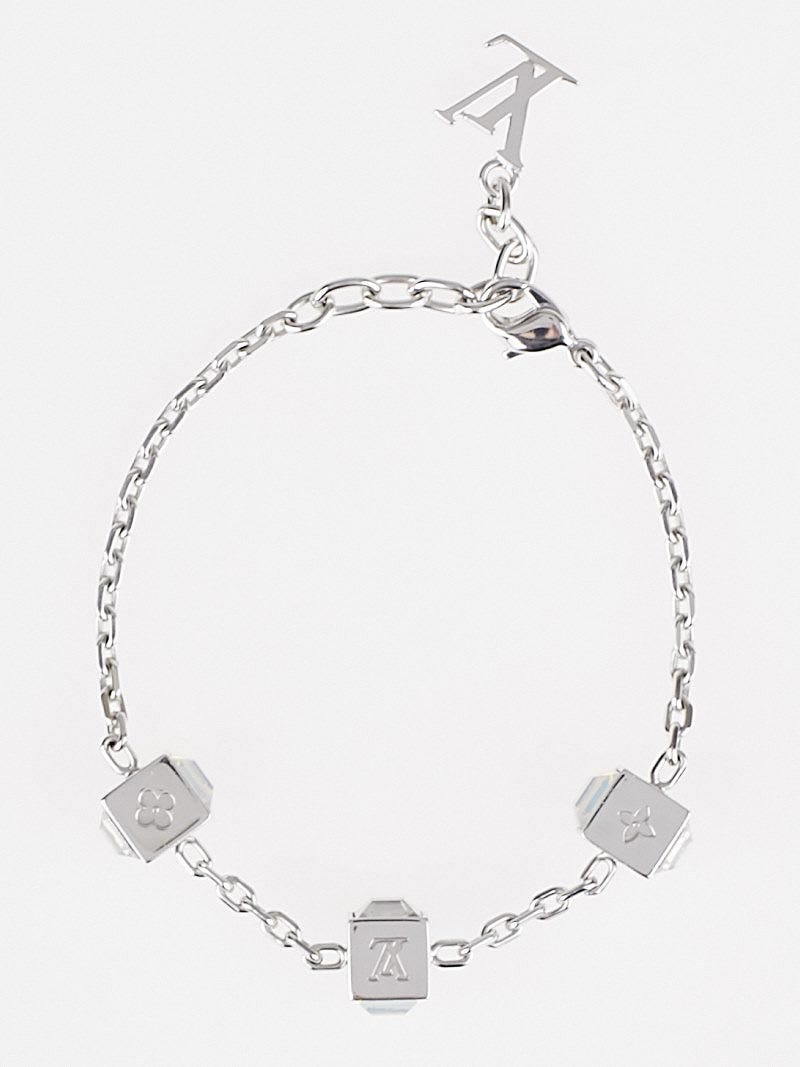 Louis Vuitton Silvertone Swarovski Crystal Gamble Bracelet - Yoogi's Closet