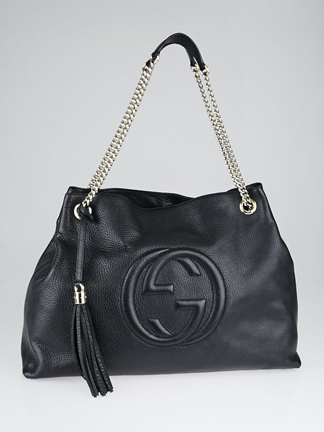 Gucci Black Pebbled Leather Large Soho Chain Tote Bag