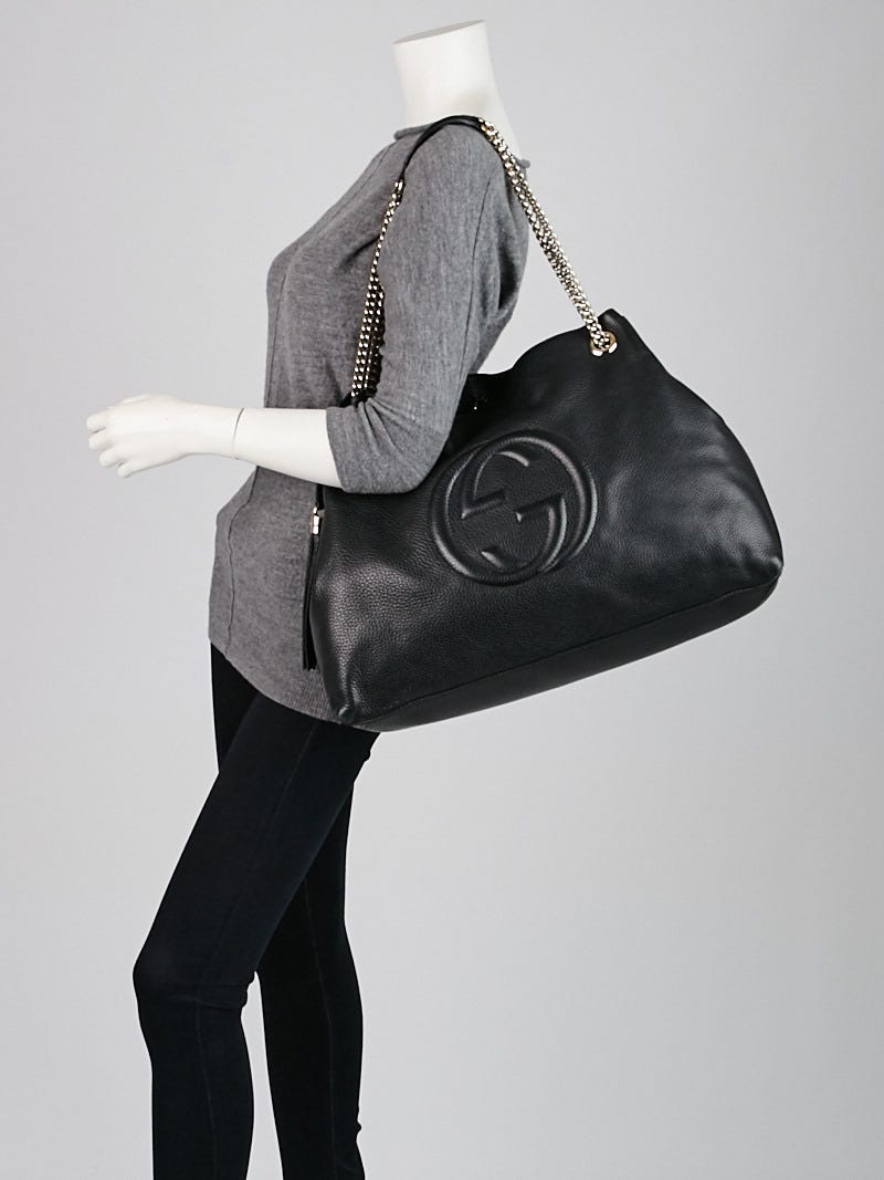 Gucci Black Pebbled Leather Soho Large Chain Tote Bag - Yoogi's Closet