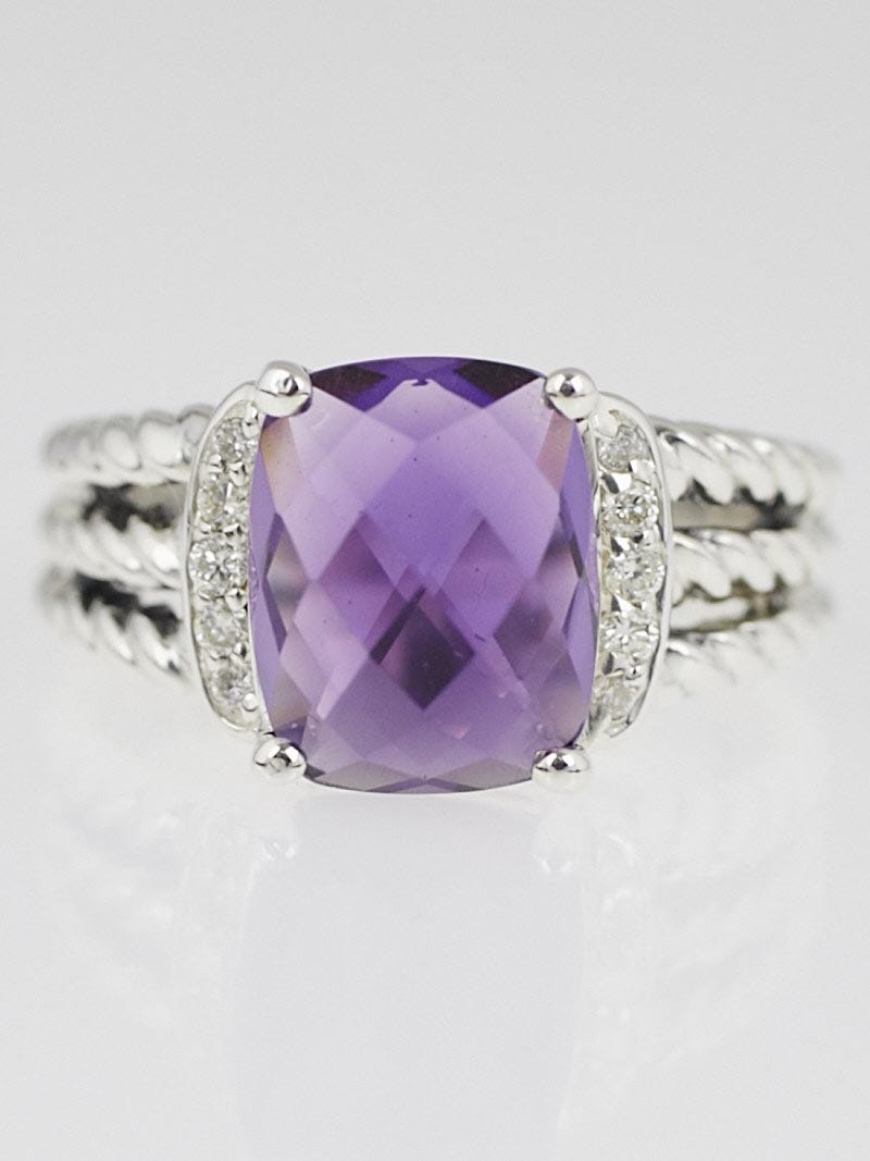 David Yurman Amethyst and Diamonds Petite Wheaton Ring Size 5
