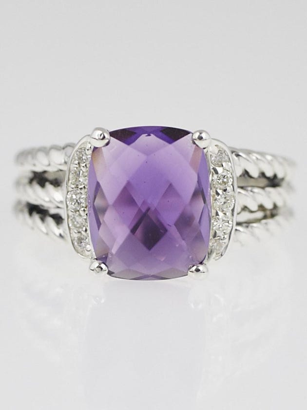 David Yurman Amethyst and Diamonds Petite Wheaton Ring Size 5