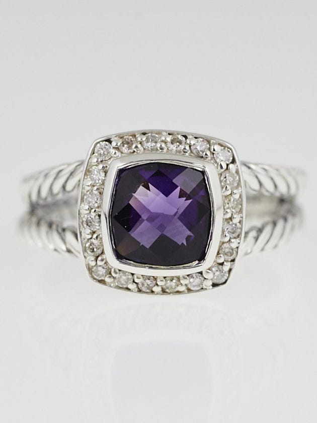 David Yurman 7mm Amethyst and Diamond Petite Albion Ring Size 6.5