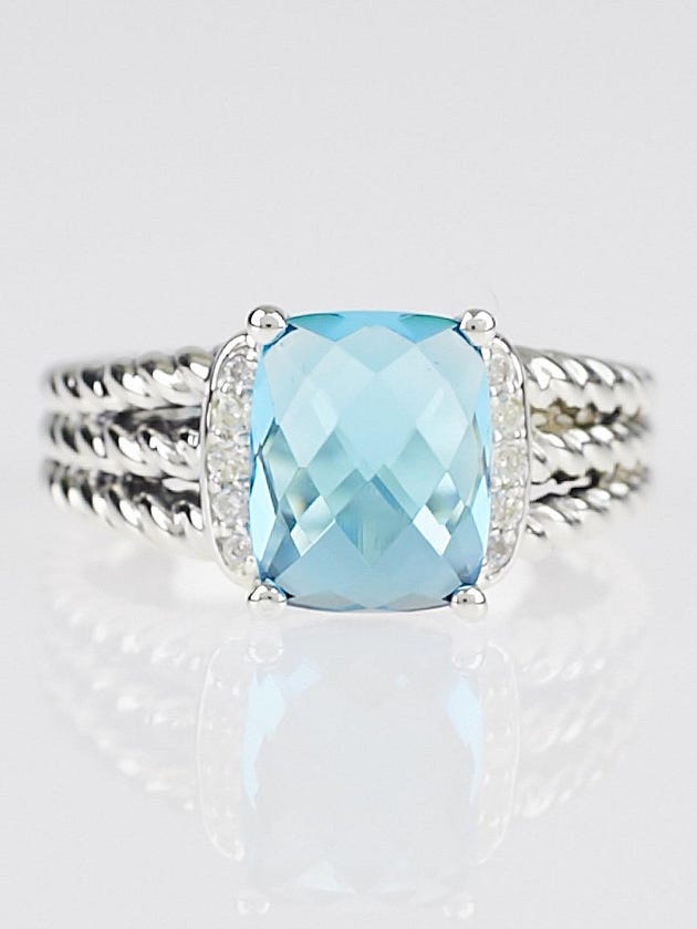 David Yurman Blue Topaz and Diamonds Petite Wheaton Ring Size 7.75