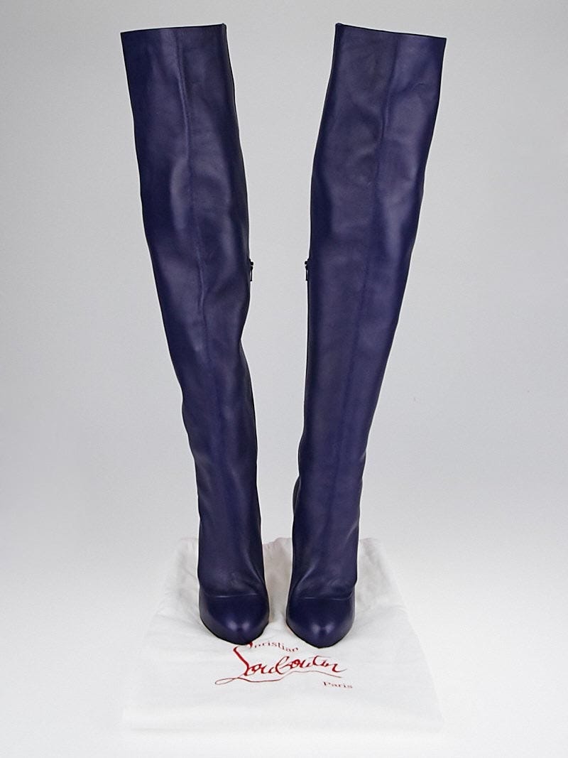 Navy blue over the knee boots clearance