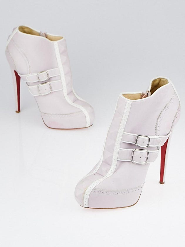 Christian Louboutin Pink/White Leather Bobo Platform Ankle Boots Size 7.5/38