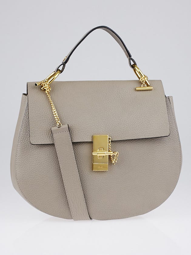 Chloe Light Grey Pebbled Leather Medium Drew Shoulder Bag