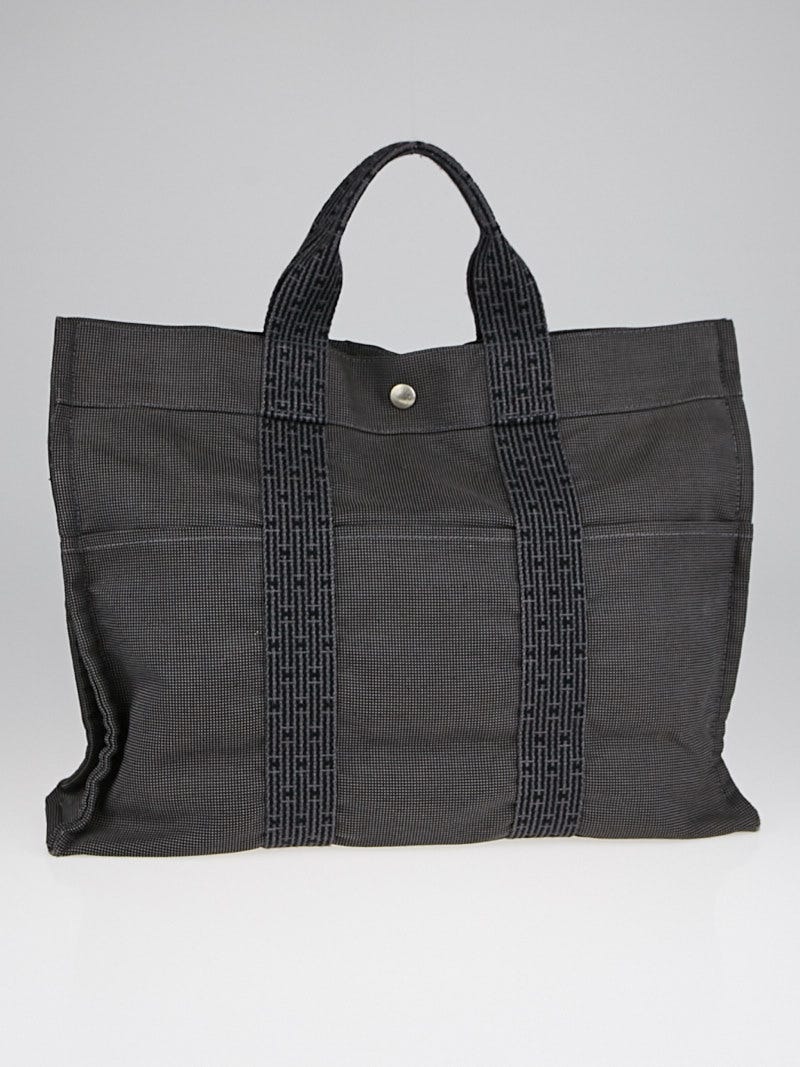 Hermes Black Grey Canvas Herline MM Tote Bag Yoogi s Closet