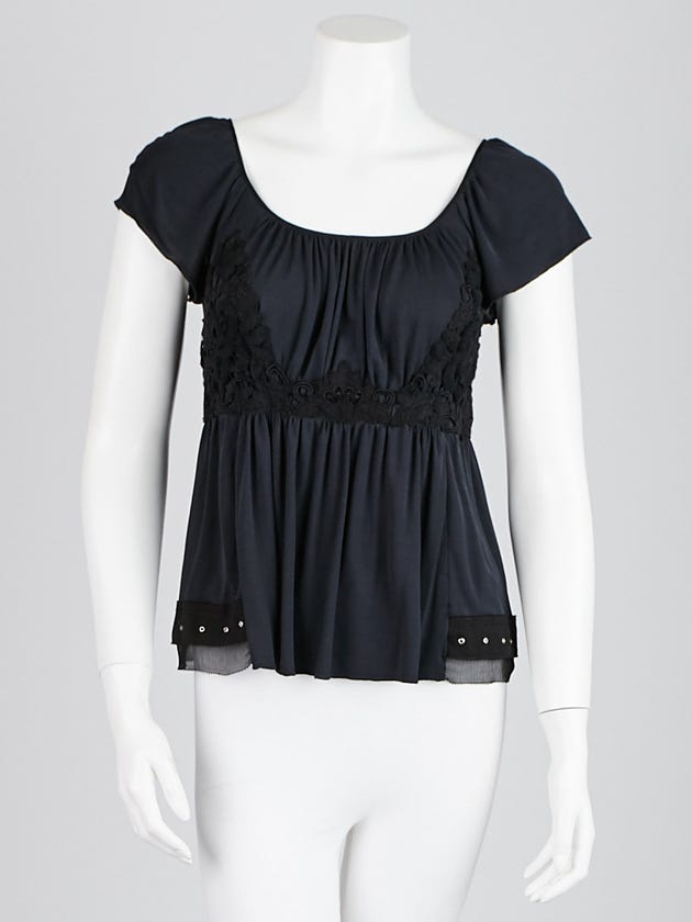 Louis Vuitton Black Viscose Lace Detail Short-Sleeve Blouse Size 6/38