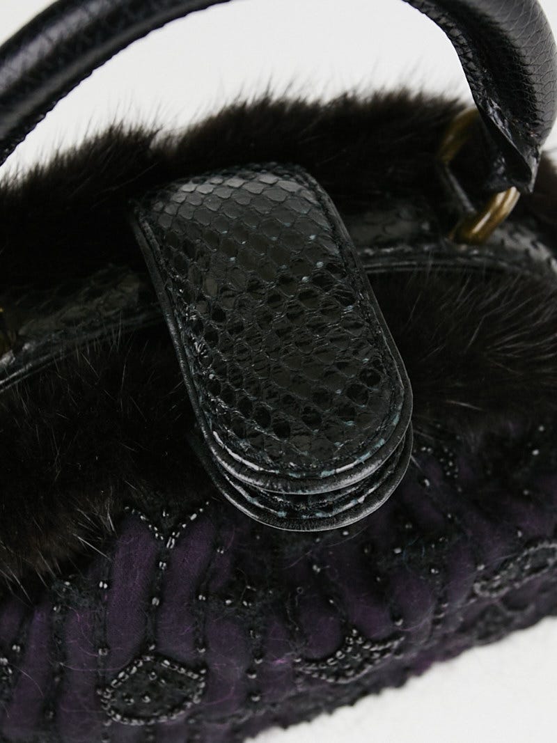 Louis Vuitton Quilted Monogram Chiffon Demi Lune Pm 20lva624 Violet X Black Mink  Fur Satchel, Louis Vuitton