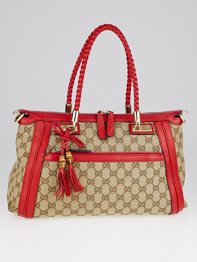 Gucci Beige/Red GG Canvas Bella Top Handle Bag