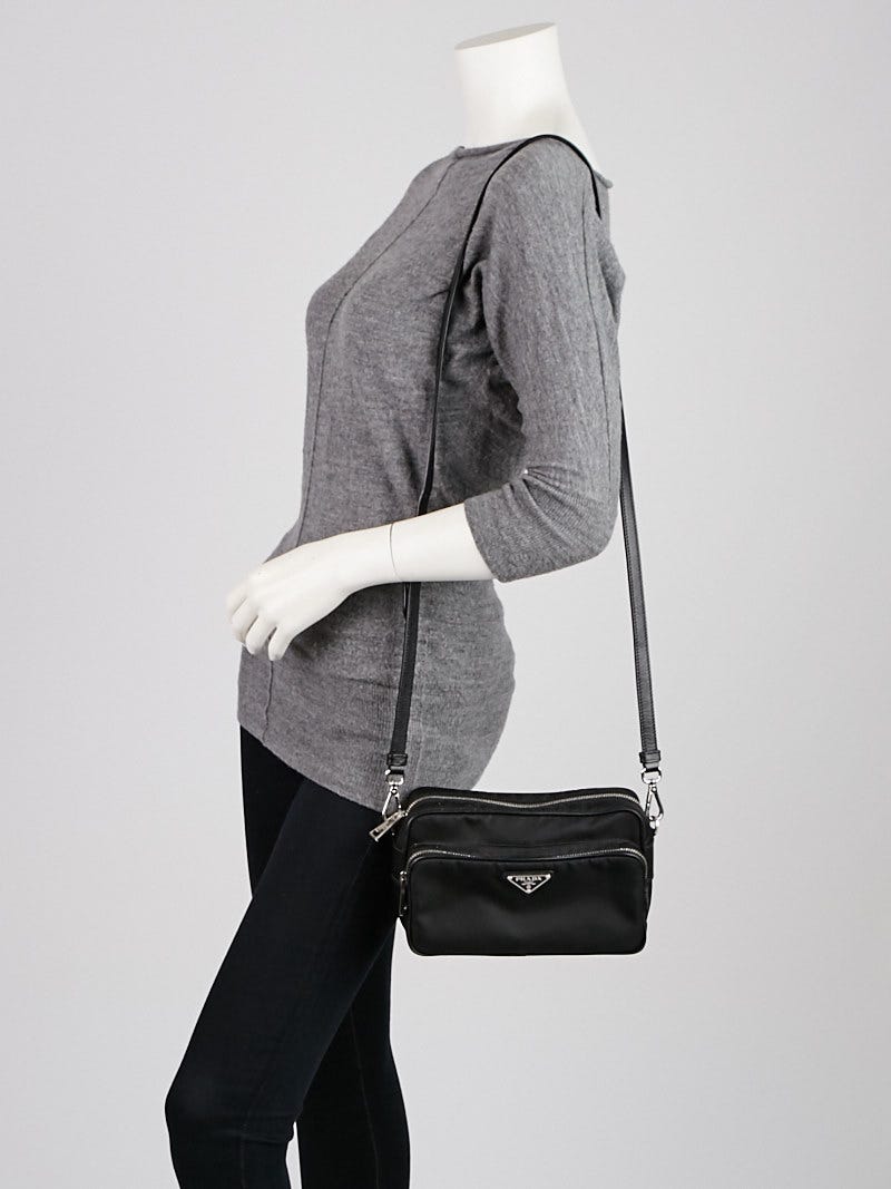 Prada Black Tessuto Nylon and Leather Messenger Bag BT1010