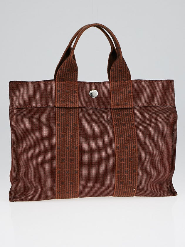 Hermes Orange/Brown Canvas Herline PM Tote Bag
