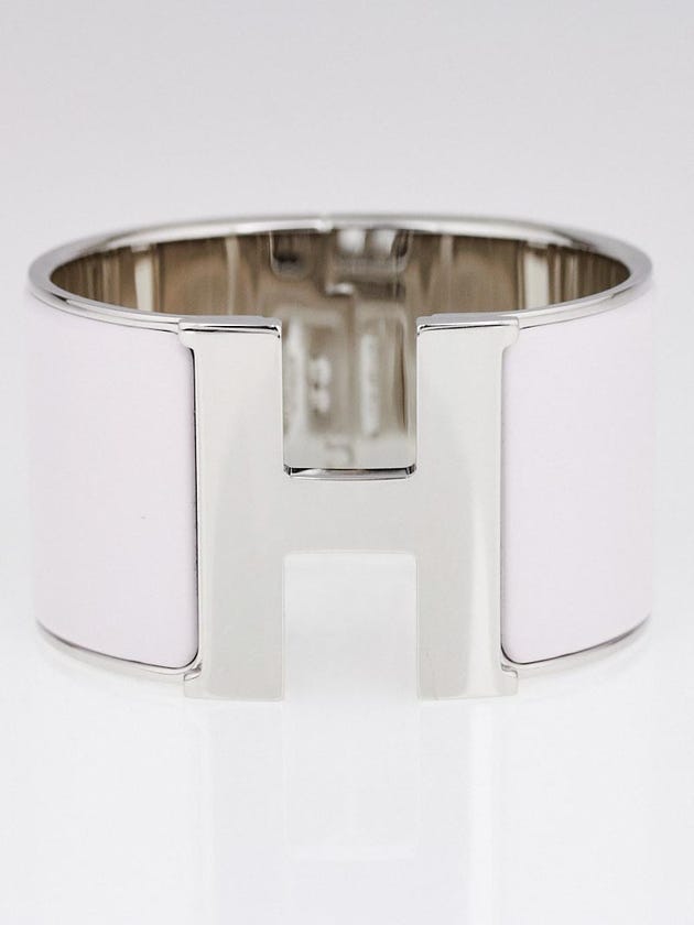 Hermes Pale Pink Enamel Palladium Plated Clic H PM Extra Wide Bracelet
