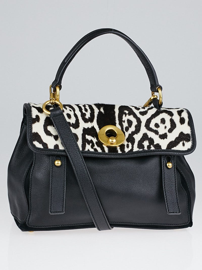 Yves Saint Laurent Black Leather/Suede and Leopard Print Yves Saint Laurent Black Leather/Suede and Leopard Print