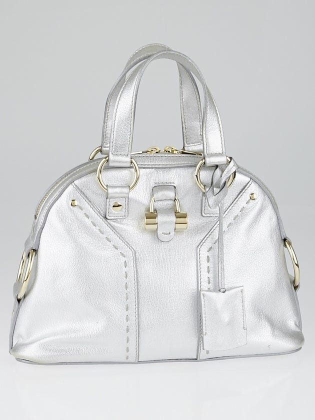 Yves Saint Metallic Silver Leather Laurent Mini Muse Bag