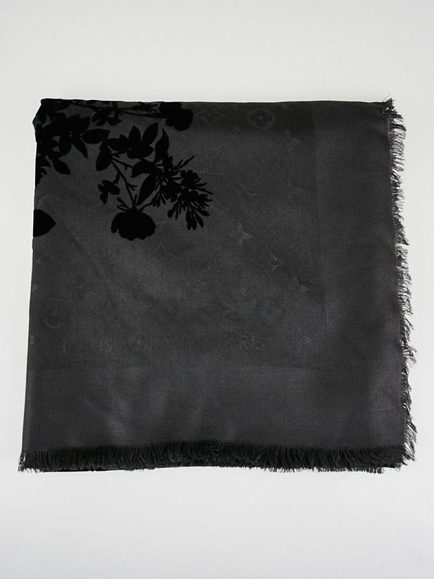 Louis Vuitton Grey/Black Silk and Wool Poetic Shawl