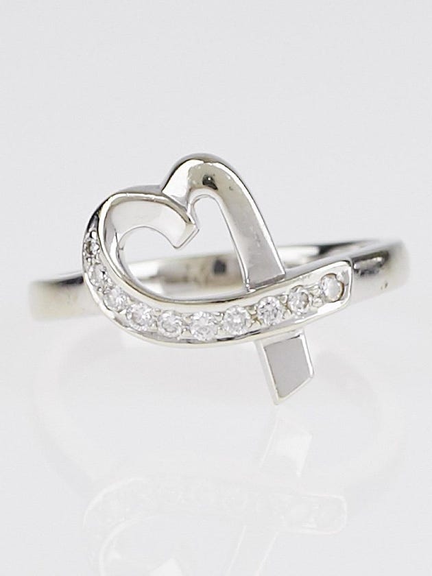 Tiffany & Co. 18k White Gold and Diamond Paloma Picasso Loving Heart Ring Size 8