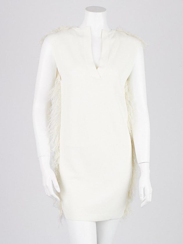 Celine White Cotton Blend Fringe Sleeveless Dress Size S