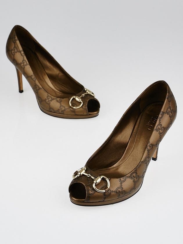 Gucci Bronze Guccissima Leather New Hollywood Pumps Size 6/36.5