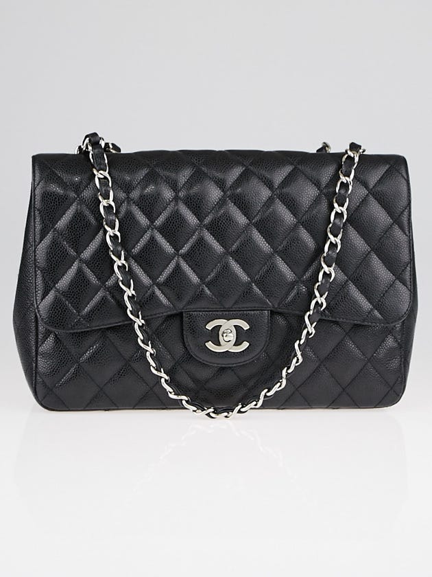Black Quilted Caviar Leather Classic Jumbo Single Flap Bag