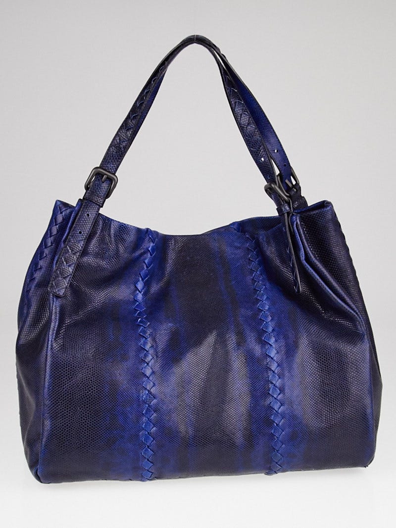 Bottega Veneta Blue Karung Snakeskin Tote Bag