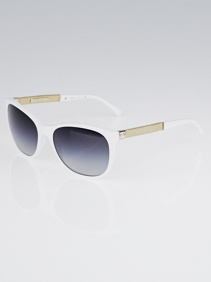 Chanel White Plastic Frame Gold Denim Sunglasses Wayfarer