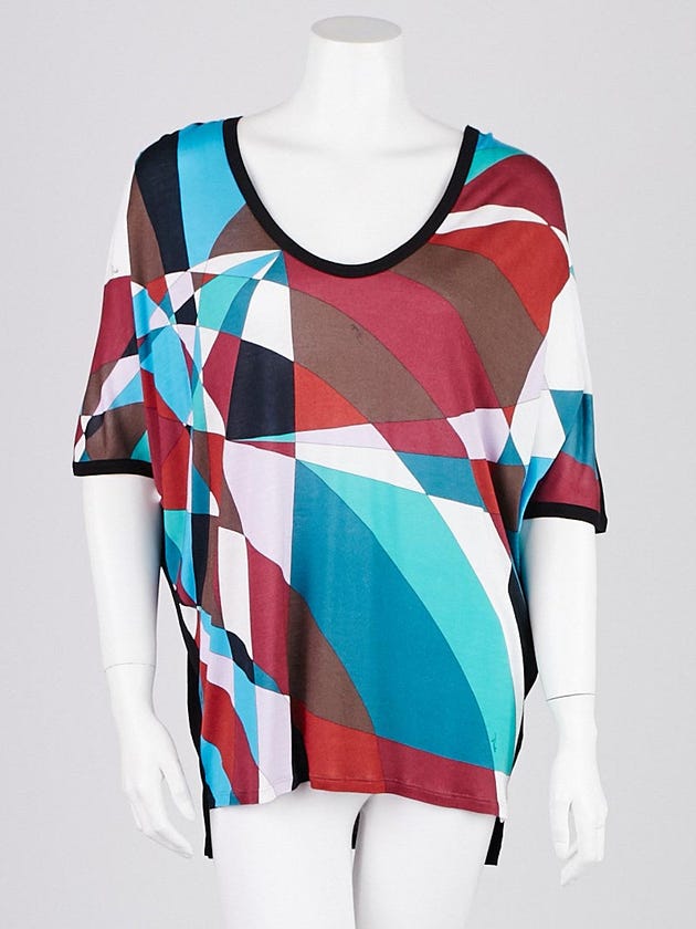 Emilio Pucci Multicolor Abstract Print Viscose Short Sleeve Top Size 10/44