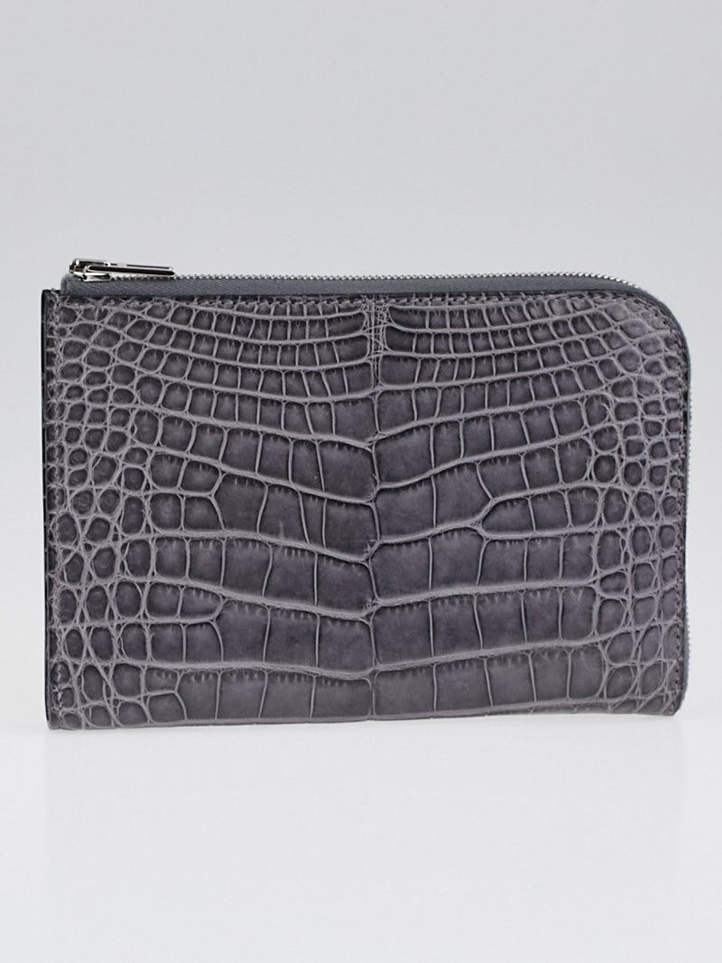 Hermes Gris Paris Alligator Remix Voyage Wallet | Yoogi's Closet
