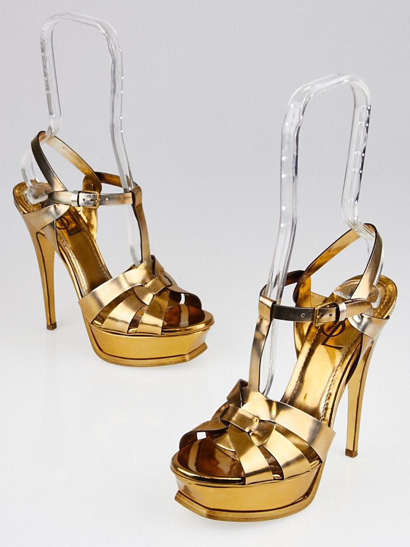 Yves Saint Laurent Tabac Laminato Leather Tribute 105 Sandals Size 6/36.5