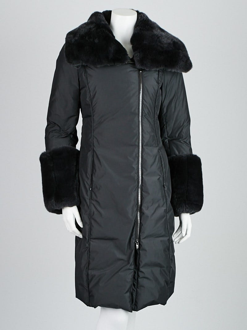 Armani Collezioni Black Polyester and Rabbit Fur Down Coat Size 2