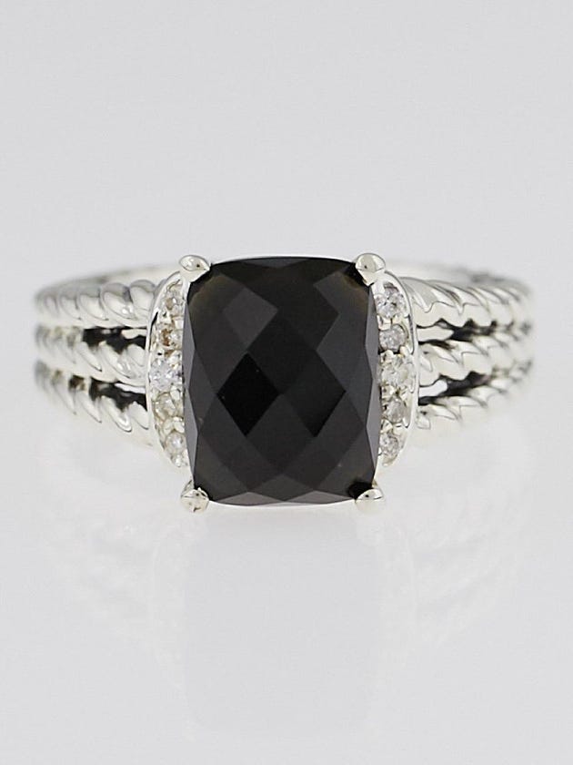 David Yurman Black Onyx and Diamonds Petite Wheaton Ring Size 7