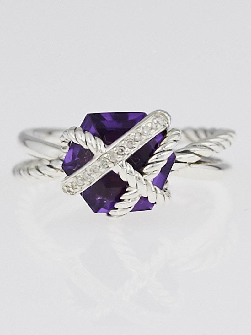 David Yurman Amethyst and Sterling Silver Cable Wrap Ring Size 6