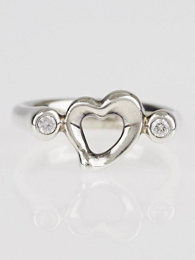 Tiffany & Co. Sterling Silver and Diamond Elsa Peretti Open Heart Ring Size 5