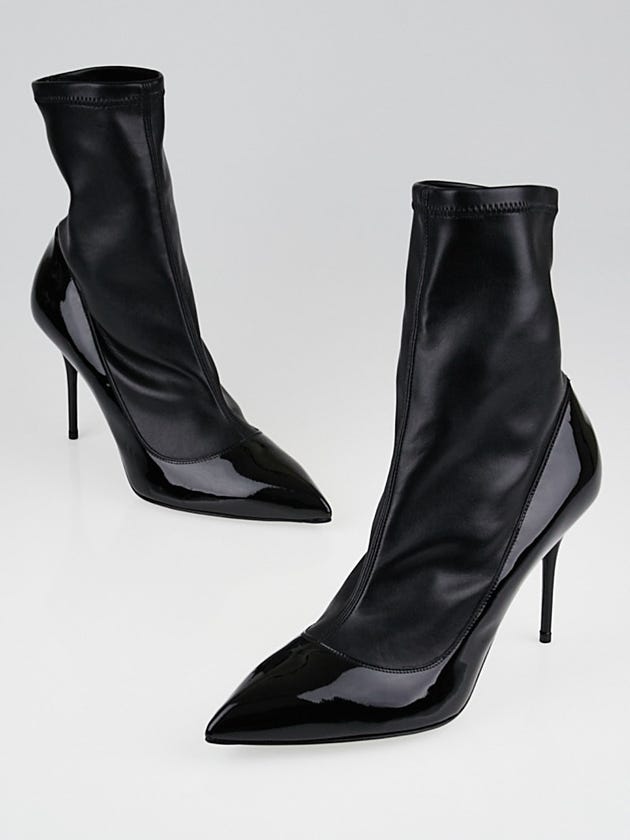 Alexander McQueen Black Leather and Patent Leather Ankle Boots Size 8.5/39