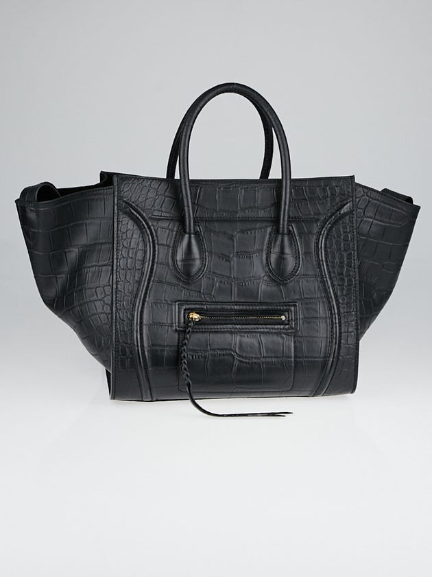 Celine Black Stamped Crocodile Embossed Leather Medium Phantom Luggage Tote Bag