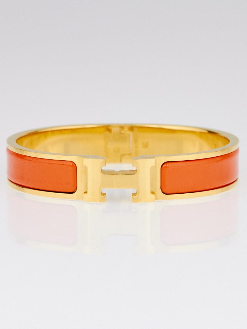 Hermes Orange Enamel Gold Plated Clic H PM Narrow Bracelet