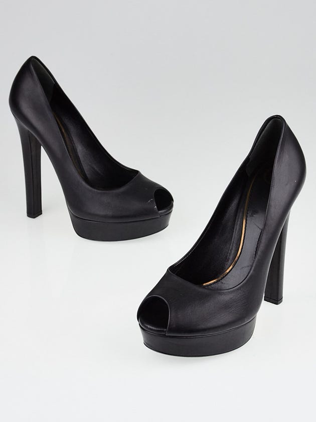 Gucci Black Leather Platform Peep Toe Pumps Size 9/39.5