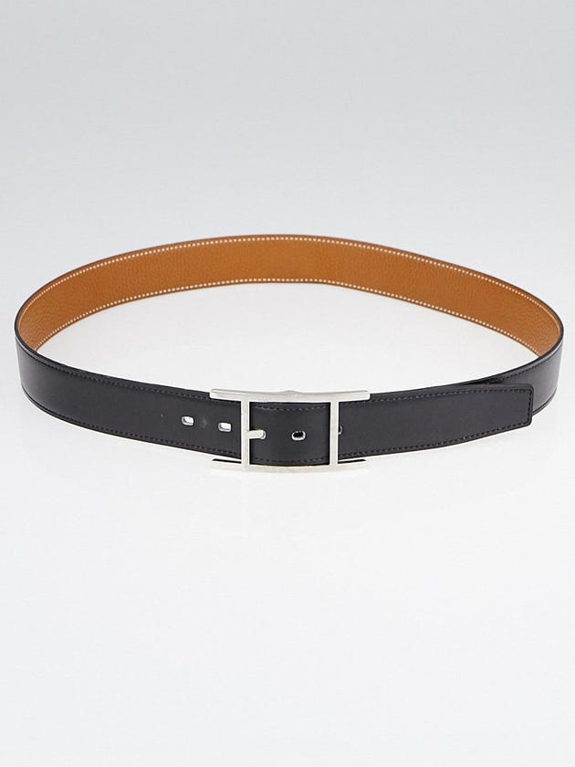 Hermes Black Box and Gold Clemence Leather Palladium Plated Double H Reversible Belt Size 90